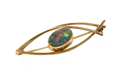 Lot 401 - A Black Opal Brooch, stamped '9CT', length 5.0cm