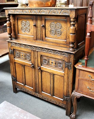 Lot 1264 - A 17th century Style Carved Oak Court Cupboard,...