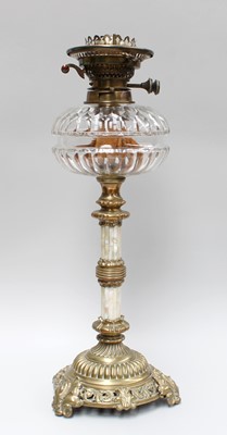 Lot 129 - A Victorian Brass Based Oil Lamp, with etched...
