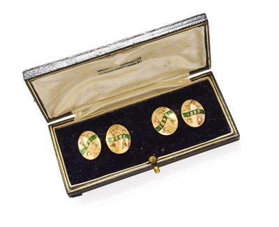 Lot 423 - A Pair of Enamel and Diamond Cufflinks, the...