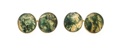 Lot 396 - A Pair of Moss Agate Cufflinks, the oval moss...