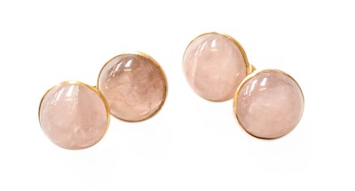 Lot 379 - A Pair of Rose Quartz Cufflinks, the chain...