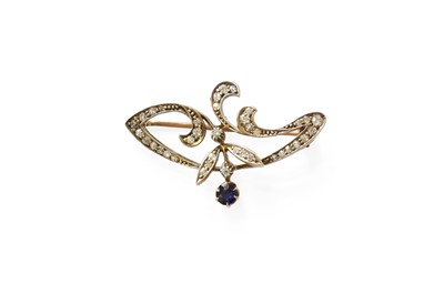 Lot 428 - A Sapphire and Diamond Brooch, the scroll and...