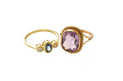 Lot 407 - A 9 Carat Gold Amethyst Ring, finger size M;...