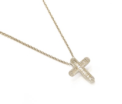 Lot 434 - A Diamond Cross Pendant on An 18 Carat White...