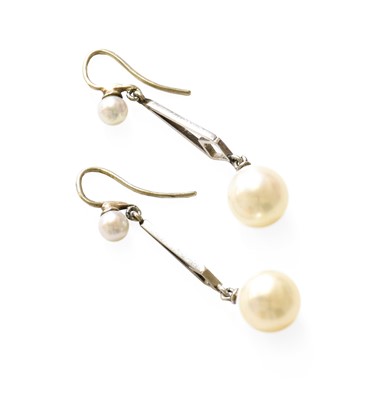 Lot 28 - A Pair of Cultured Pearl Drop Earrings, with...