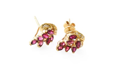 Lot 42 - A Pair of Ruby and Diamond Earrings, the spray...