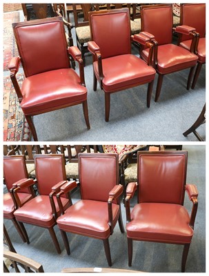 Lot 1325 - A Set of Six Teak Open Armchairs, upholstered...