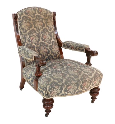 Lot 1239 - A Victorian Carved Walnut and Upholstered...