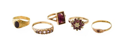 Lot 467 - Three 9 Carat Gold Gem-Set Rings, including a...