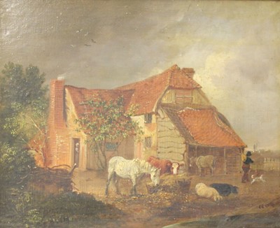 Lot 1124A - Edmund Bristow Farmyard with horses and pigs...