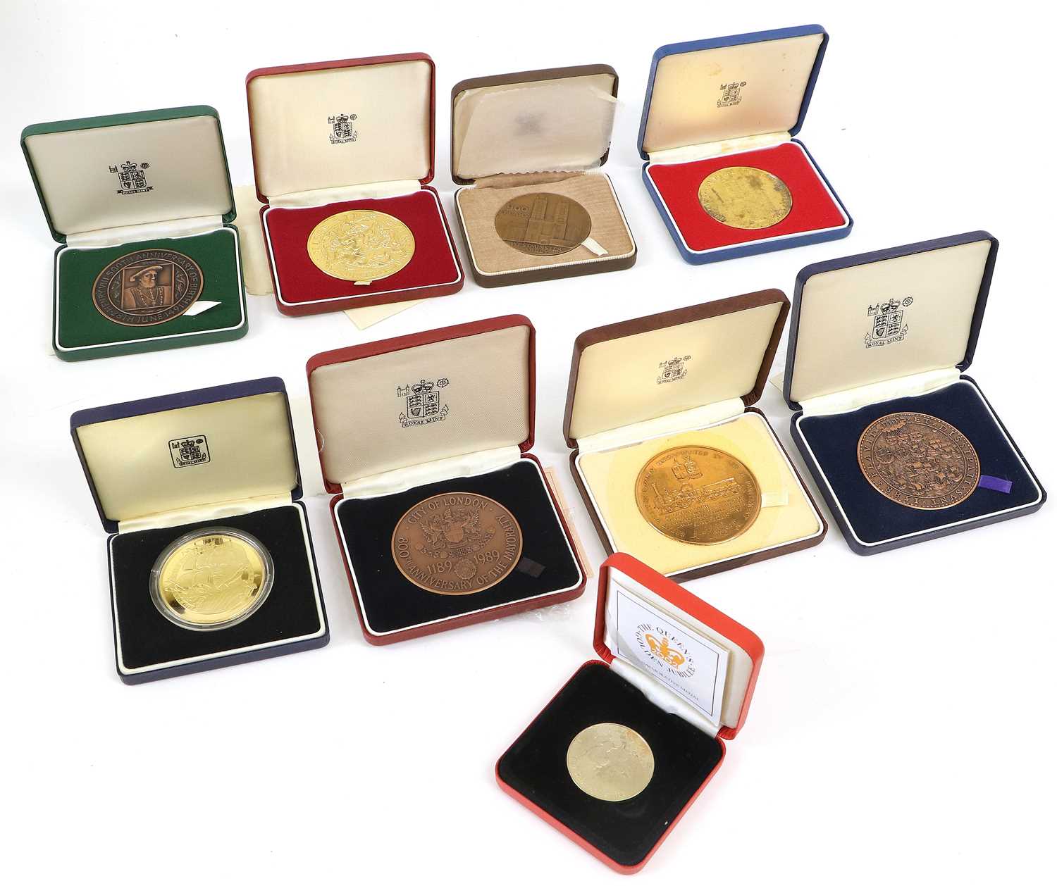 Lot 424 - 9x Royal Mint Commemorative Medals; silver,...