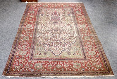 Lot 1250 - Isfahan Prayer Rug, the ivory field with urn...