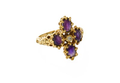 Lot 490 - An 18 Carat Gold Amethyst and Diamond Cluster...