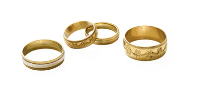 Lot 501 - Four 9 Carat Gold Band Rings, of varying...