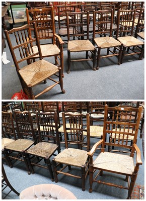 Lot 1334 - A Set of Seven 19th Century Elm and Rush...