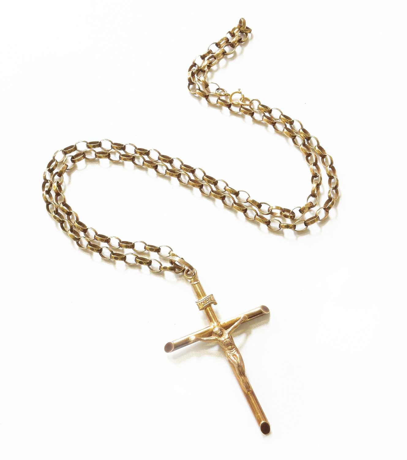 Lot 497 - A 9 Carat Gold Cross Pendant on Chain, pendant...