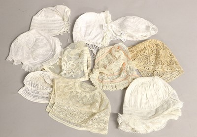 Lot 2215 - Mainly 19th Century Baby Bonnets in linen and...