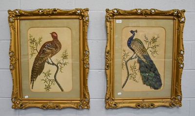 Lot 1519 - A Pair of Victorian Featherwork Pictures, one...