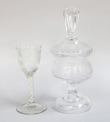 Lot 121 - A Jacobite Style Wine Glass, the funnel shaped...
