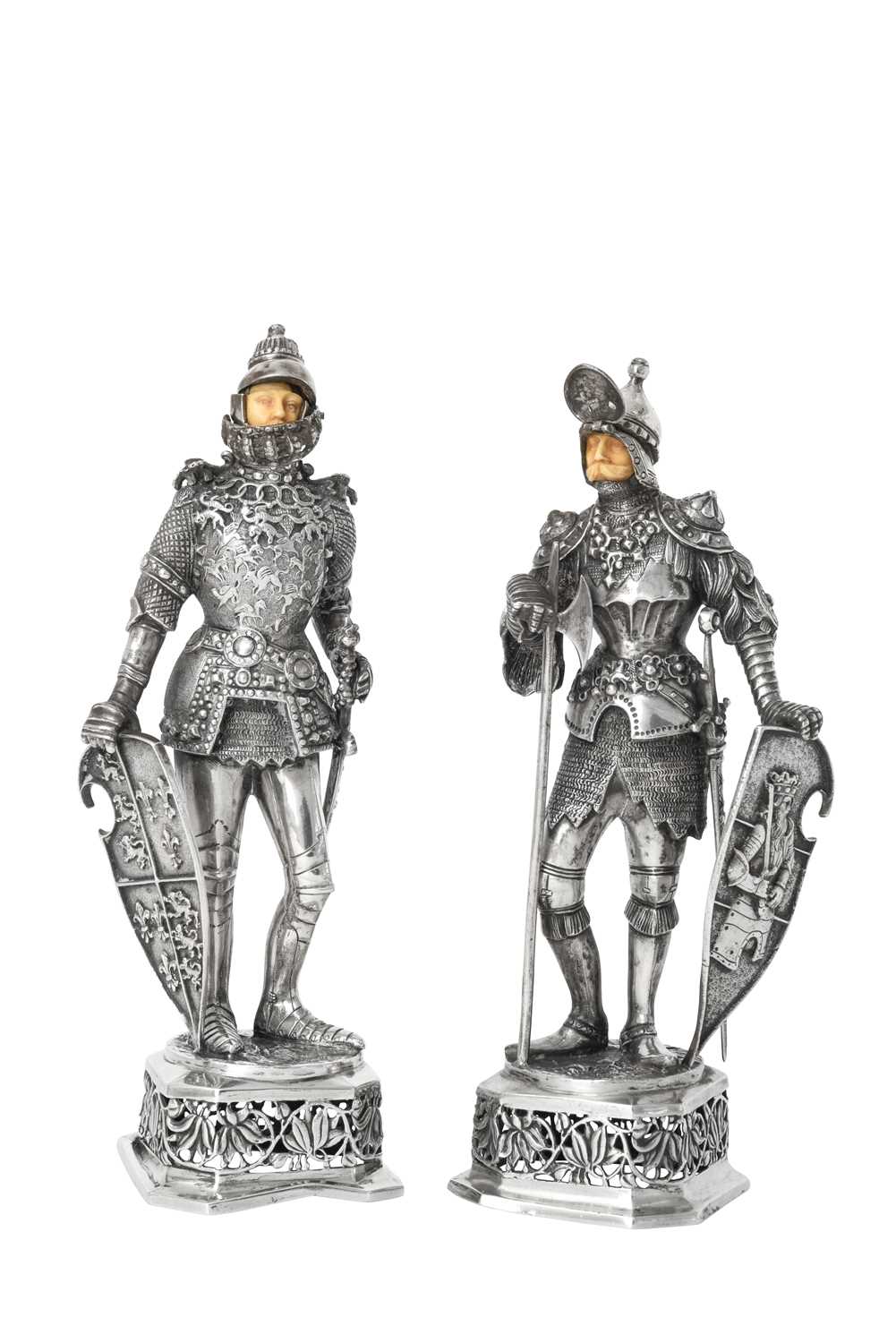 Lot 2251 - A Pair of German Silver and Ivory Figures