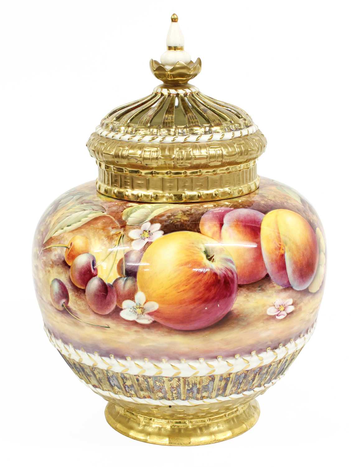 Lot 116 - A Royal Worcester Porcelain Potpourri Urn and...