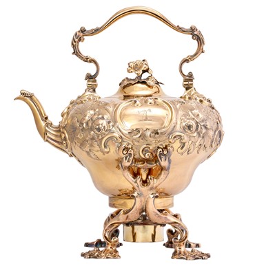 Lot A William IV Silver-Gilt Kettle, Stand and Lamp