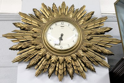 Lot 1369 - A Smith's Gilt Sun Burst Wall Timepiece, 68cm...