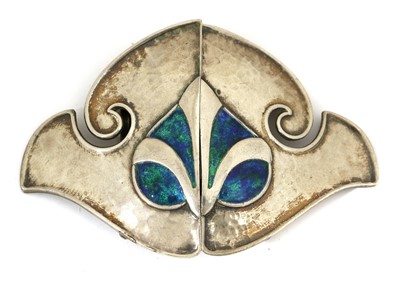 Lot 121 - An Arts & Crafts Silver and Enamel Buckle, by...