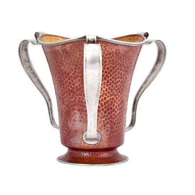 Lot 2266 - An American Silver Plate-Mounted Copper Three-Handled Cup or Wine-Cooler