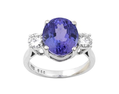 Lot 2233 - An 18 Carat Gold Tanzanite and Diamond Three...