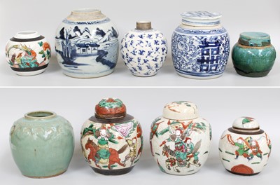 Lot 213 - Three Chinese Porcelain Ginger Jars and Covers,...