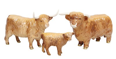 Lot 2199 - Beswick Highland Cattle Comprising: Bull,...