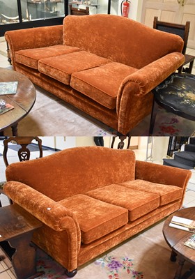 Lot 1531 - Two George Smith Sofas, burnt orange velvet...