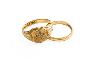 Lot 409 - A 9 Carat Gold Signet Ring, finger size R; and...