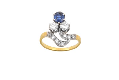 Lot 2148 - A Sapphire and Diamond Ring the trefoil motif...