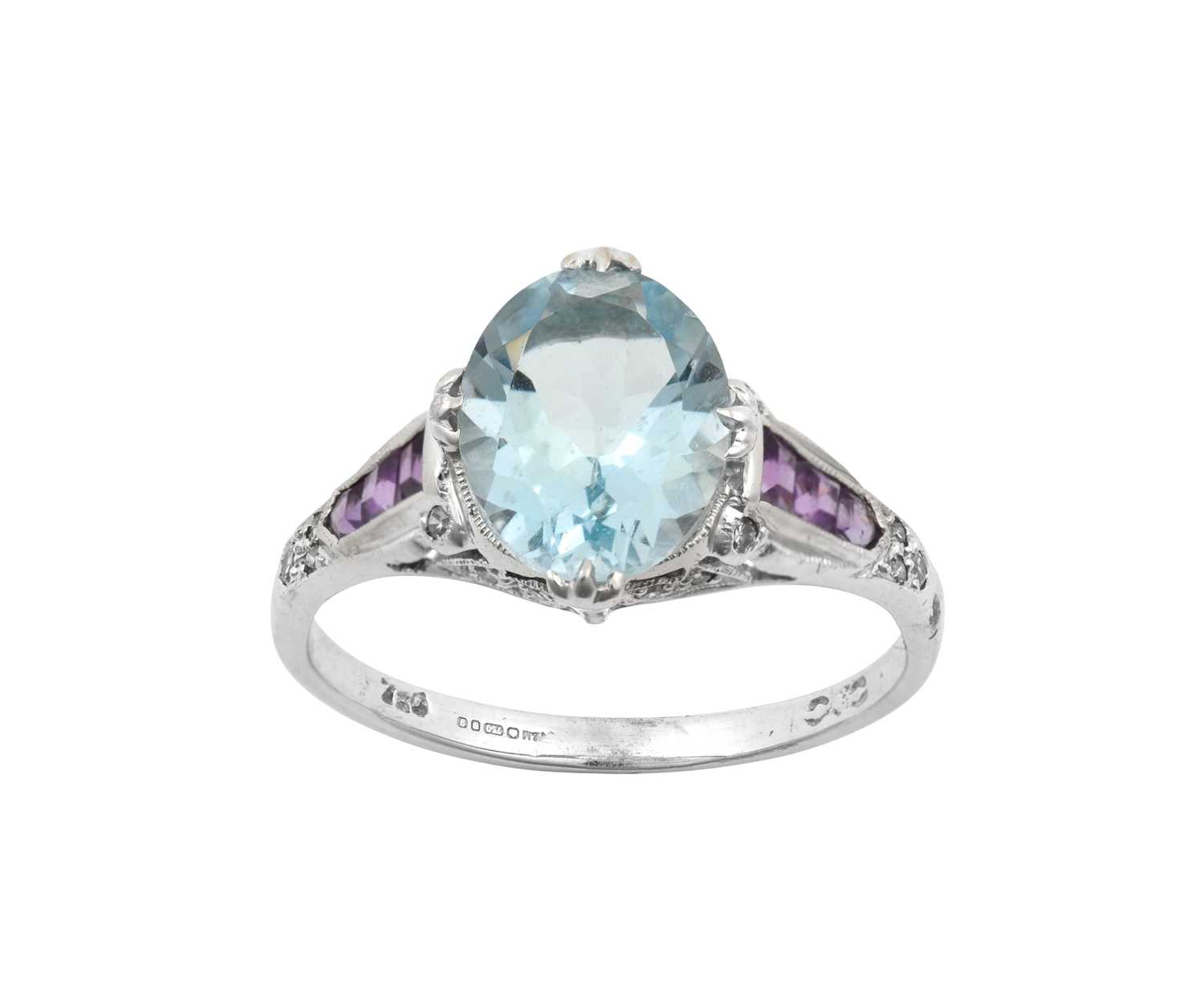 Lot 2031 - An 18 Carat White Gold Aquamarine, Amethyst...