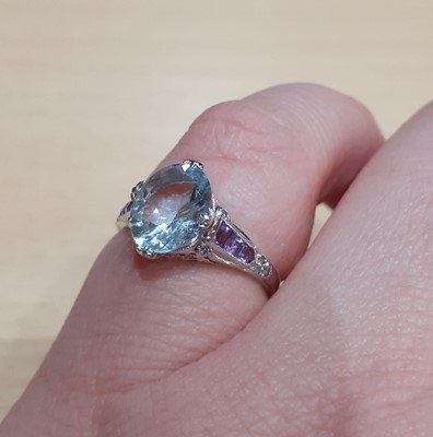 Lot 2031 - An 18 Carat White Gold Aquamarine, Amethyst...