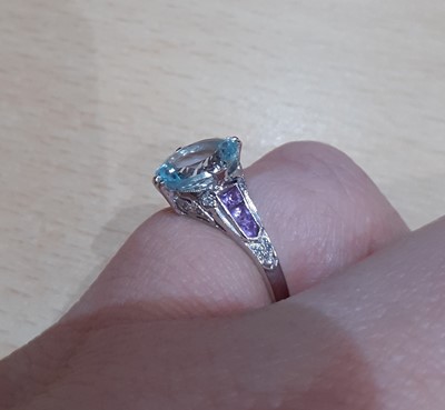 Lot 2031 - An 18 Carat White Gold Aquamarine, Amethyst...