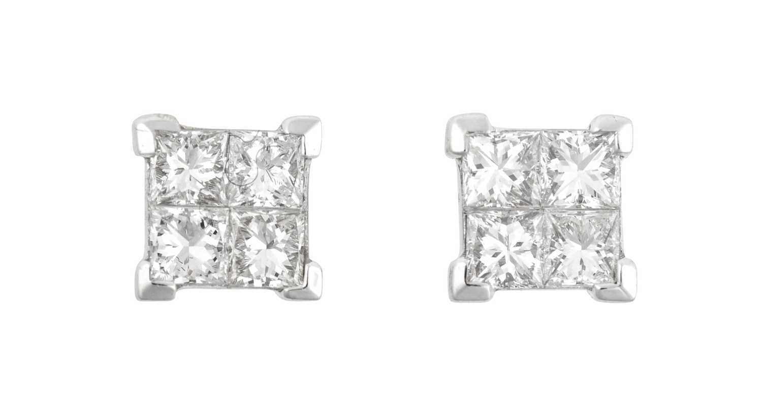 Lot 2050 - A Pair of 18 Carat White Gold Diamond Cluster...
