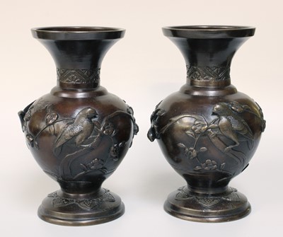 Lot 80 - A Pair of Japanese Bronze Overlay Vases, late...