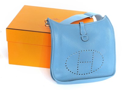 Lot Circa 2010 Hermès Evelyne Blue Leather Bag...