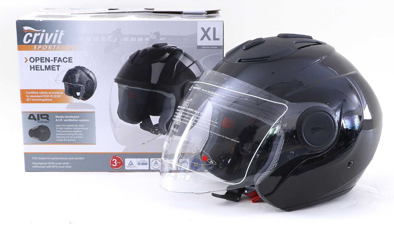 Lot 604 - An Open Face Motorcycle Helmet Gloss Black