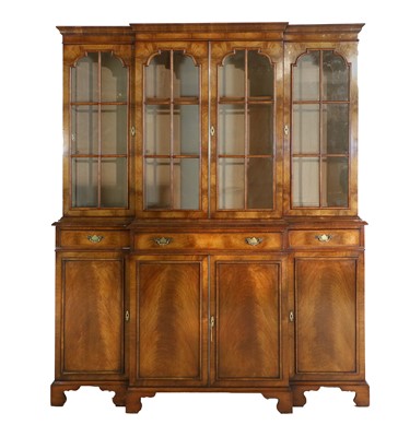 Lot 1225 - A 1920's/30's Walnut Breakfront Bookcase, the...