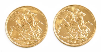 Lot 437 - 2x Elizabeth II, Sovereigns 2016; both...