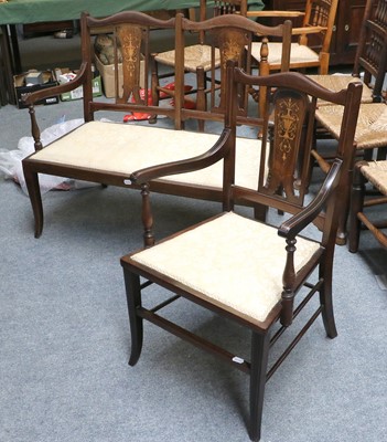 Lot 1332 - Edwardian Inlaid Part Salon Suite, comprising...