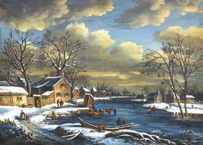 Lot 558 - Dutch School (c.1820) Snowbound river...