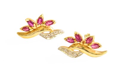 Lot 517 - A Pair of 18 Carat Gold Ruby and Diamond...