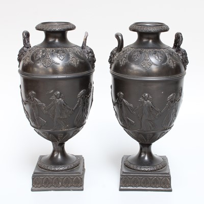 Lot 114 - A Pair of Wedgwood Black Basalt Vases, early...