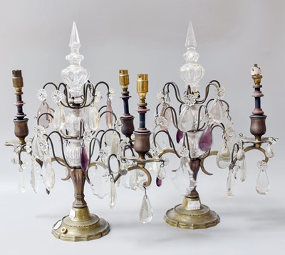 Lot 269 - A Pair of Twin Light Table Lamps, ornamented...